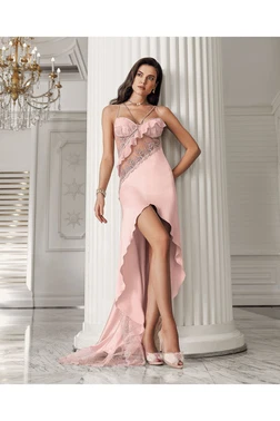 İmaj Kuyruklu Dantelli Saten Kaplı Gecelik Takımı İmaj 3206 - Alternatif Görünüm