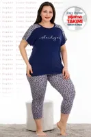 Lacivert  Desenli Kapri Büyük Beden Pijama Takımı Lady 10682 Lacivert