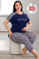 Lacivert  Desenli Kapri Büyük Beden Pijama Takımı Lady 10682 Lacivert detay görünüm