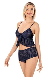 Ahu Lingerie Lacivert Jakarlı Şort Takımı Ahu Primoda 9154