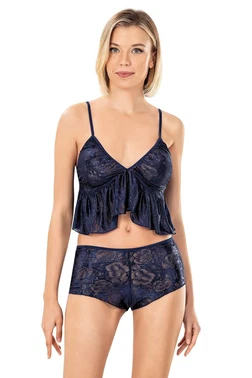Ahu Lingerie Lacivert Jakarlı Şort Takımı Ahu Primoda 9154 - Alternatif Görünüm