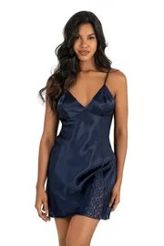 Ahu Lingerie Lacivert Kısa Saten Gecelik Ahu Primoda 8234