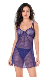 Ahu Lingerie Lacivert Kısa Tül Transparan Gecelik Ahu Primoda 4114
