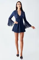 Lacivert Mini Saten Transparan Dantelli Fantazi Gecelik Takım İmaj 4210 Lacivert