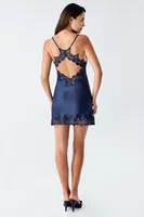 Lacivert Mini Saten Transparan Dantelli Fantazi Gecelik Takım İmaj 4210 Lacivert görsel 4
