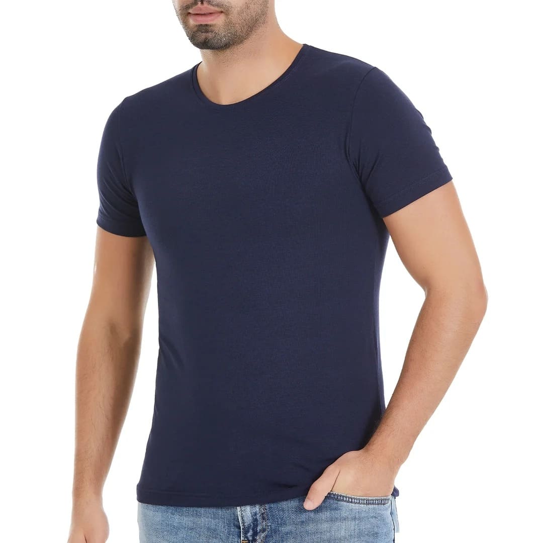 Lacivert O-Yaka Kısa Kollu Modal Erkek T-Shirt Yıldız 337