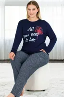 Lacivert Pijama Uzun Kollu Büyük Beden Lady Pijama Takımı 11396 Lacivert detay görünüm