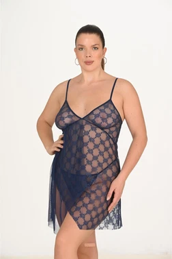 Ahu Lingerie Lacivert Tül Büyük Beden Gecelik Ahu Primoda 3046 - Alternatif Görünüm