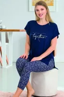 Lacivert Viskon Rahat Kesim Kapri Pijama Takımı Lady 12064