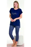 Lacivert Viskon Rahat Kesim Kapri Pijama Takımı Lady 12064 detay görünüm