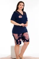 Lady Büyük Beden Şort Takım Viskon Kumaş Dantelli Lady 10382 Lacivert