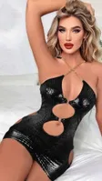 Lame Zincir Askılı Mini Seksi Kadın Elbise Lily Bianca LB-168 Siyah