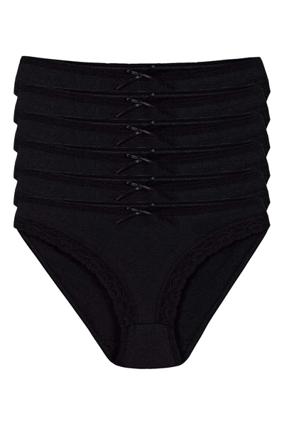 Likralı Siyah 6'lı Paket Dantelli Kadın Bikini Külot Yıldız 3771