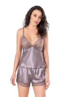 Lila Saten Babydoll Şort Takımı Ahu Lingerie Primoda 9136 Lila