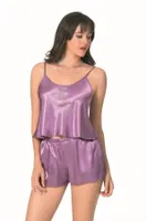 Lila Saten Babydoll Şort Takımı Ahu Primoda 9080 Lila