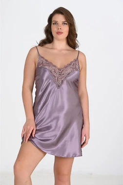 Ahu Lingerie Lila Saten Büyük Beden Gecelik Ahu Primoda 2101 - Alternatif Görünüm