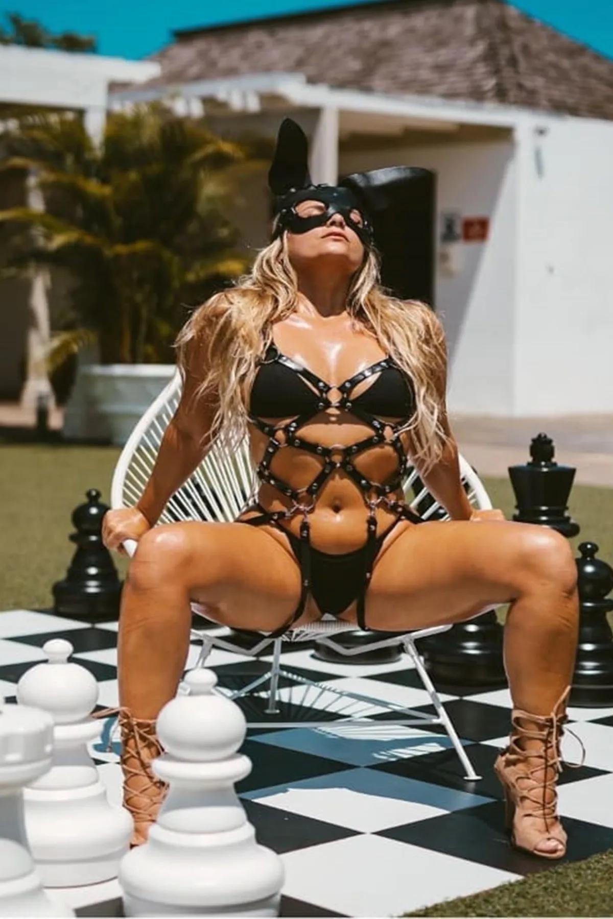 Maskeli Fantazi Siyah Harness Kostüm missisX 2160