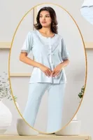 Mavi Hamile Lohusa Sabahlık Pijama Takımı XSES 4850 Mavi detay görünüm