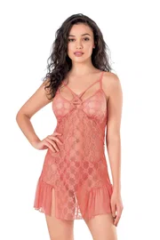 Ahu Lingerie Mercan Transparan Fantezi Kısa Tül Gecelik Ahu Primoda 4139