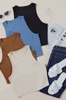 4Lü Paket Kadın Kolsuz Örme Kumaş Bluz Crop Merry See 4479 Çok Renkli görsel 5