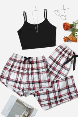 Baskılı Ultrasoft Askılı 3Lü Sortlu Kadın Pijama Takımı Merry See MS 4074