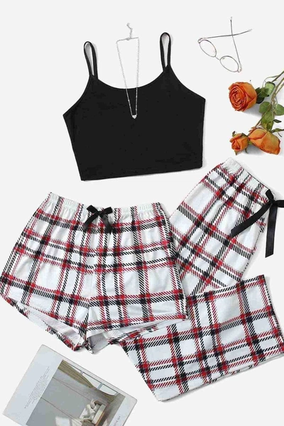 Baskılı Ultrasoft Askılı 3Lü Sortlu Kadın Pijama Takımı Merry See MS 4074