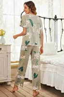 Çicek Baskılı Soft Kumaş Kısa Kollu Pijama Takımı Çok Renkli MS 4077 Çok Renkli detay görünüm