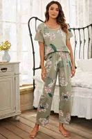 Çicek Baskılı Soft Kumaş Kısa Kollu Pijama Takımı Çok Renkli MS 4077 Çok Renkli görsel 4