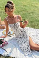 Çiçek Desenli Askılı Yırtmaçlı Midi Diz Altı Elbise Merry See MS 2954 Çok Renkli görsel 5