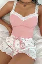 Çiçek Desenli Dantel Askılı Şortlu Pijama Takımı Çok Renkli Merry See MS 2370 