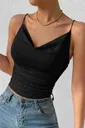Kadın Kolsuz Askılı Degaje Yaka Bluz Crop Siyah Merry See 3900
