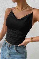 Kadın Kolsuz Askılı Degaje Yaka Bluz Crop Siyah Merry See 3900 Siyah görsel 5