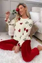 Kalp Baskılı Peluş Polar Uzun Kollu Kadın Pijama Takımı Merry See 4082