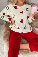 Kalp Baskılı Peluş Polar Uzun Kollu Kadın Pijama Takımı Merry See 4082 Çok Renkli farklı açı