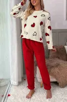 Kalp Baskılı Peluş Polar Uzun Kollu Kadın Pijama Takımı Merry See 4082 Çok Renkli görsel 4