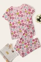 Kısa Kollu Donut Baskılı Kadın Pijama Takımı Merry See MS 4068 Çok Renkli