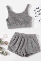 Kolsuz Askılı Peluş Polar Alt Üst Şortlu Pijama Takımı Gri Merry See MS4078 Gri