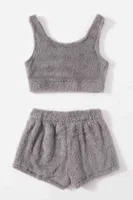 Kolsuz Askılı Peluş Polar Alt Üst Şortlu Pijama Takımı Gri Merry See MS4078 Gri detay görünüm