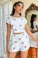 Örme Yumuşak Kısa Kol Kiraz Basklı Sortlu Pijama Takımı Merry See MS4069 Beyaz görsel 4