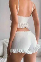 Örme Kumaş Askılı Şortlu Pijama Takımı Beyaz Merry See 4497 Beyaz görsel 6