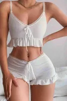 Örme Kumaş Askılı Şortlu Pijama Takımı Beyaz Merry See 4497 Beyaz görsel 7