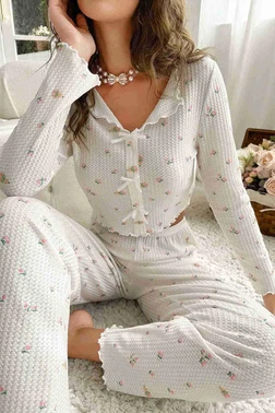 Merry See Örme Kumaş Baskılı Uzun Kollu Pijama Takımı Merry See MS4072