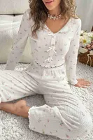 Örme Kumaş Baskılı Uzun Kollu Pijama Takımı Merry See MS4072 Çok Renkli görsel 4