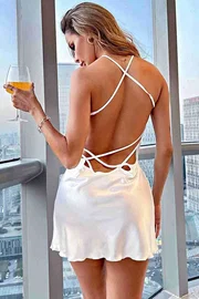 Merry See Beyaz Sırt Dekolteli Dantel İşlemeli Saten Gecelik Merry See MS2234