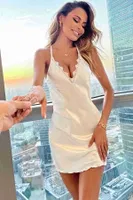 Beyaz Sırt Dekolteli Dantel İşlemeli Saten Gecelik Merry See MS2234 Beyaz görsel 4