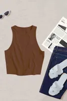 Crop Örme Kumaş Kahverengi Kadın Bluz Merry See MS39019 Kahverengi detay görünüm