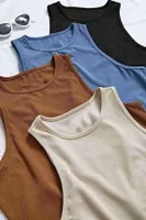 Kalın Askılı Örme Kumaş Kadın Bluz Crop Krem Merry See MS39019 Krem görsel 4