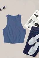 Kalın Askılı Örme Kumaş Mavi Kadın Crop Merry See MS39019 Mavi detay görünüm