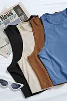 Kalın Askılı Örme Kumaş Mavi Kadın Crop Merry See MS39019 Mavi görsel 5