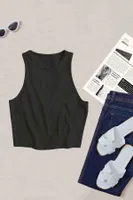 Kolsuz Örme Kumaş Siyah Kadın Crop Bluz Siyah Merry See MS39019 Siyah detay görünüm
